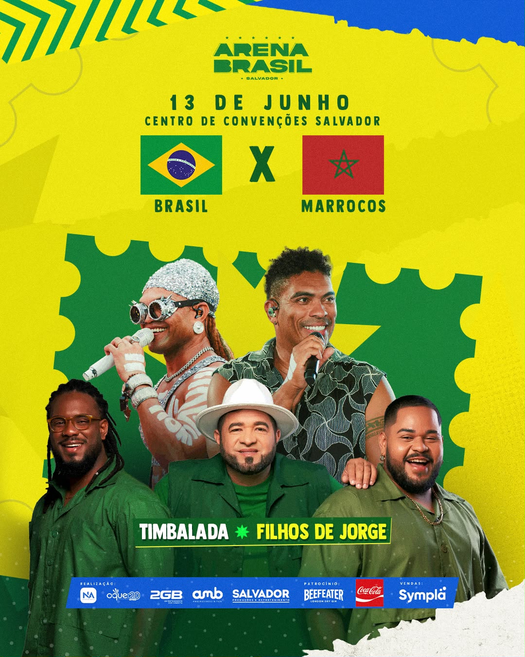 Arena Brasil recebe Timbalada e Filhos de Jorge no primeiro jogo da Seleção Brasileira