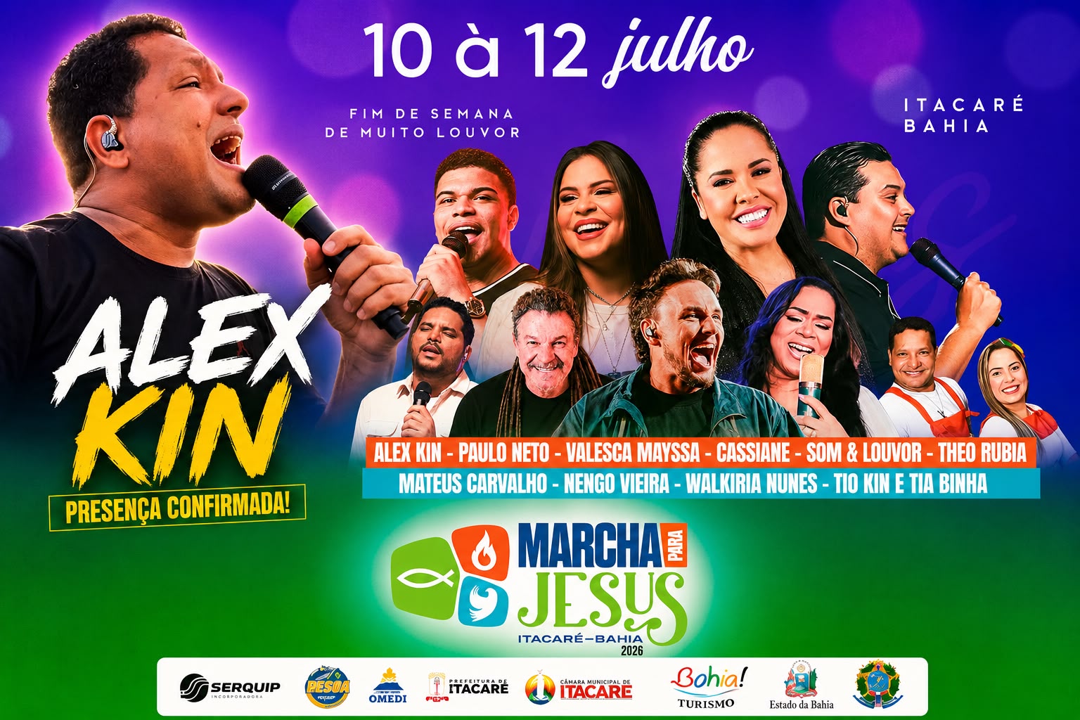 Marcha para Jesus movimenta Itacaré neste domingo (12) com apresentações de Alex Kin e Valesca Mayssa